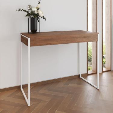 Imagem de Aparador Industrial Retangular Califórnia Amêndoa 137X40Cm Base Ferro Branco - Cor: Marrom