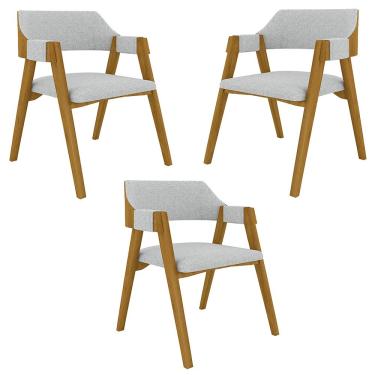 Imagem de Kit 3 Cadeiras Sala de Jantar e Jogos Carteados Madeira Maciça Poker Linho Cinza/Mel G42 - Gran Belo