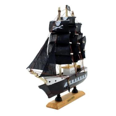 Imagem de Miniatura Barco Navio Pirata De Madeira Veleiro Decorativo ? 24cm