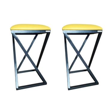 Imagem de Conjunto 2 Bancos Bar Banqueta Baixa Ferro Estofada Amarelo