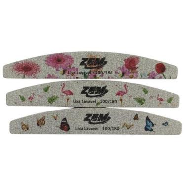 Imagem de 10 ultra Lixa Unha Profissional Banana 100/180 Fibra Lavável - Zem