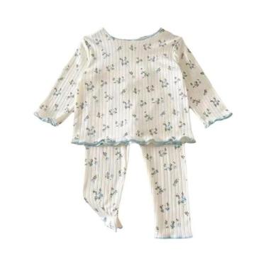 Imagem de Conjunto De Pijama Floral De Algodão Para Bebês Meninas, Manga Comprid