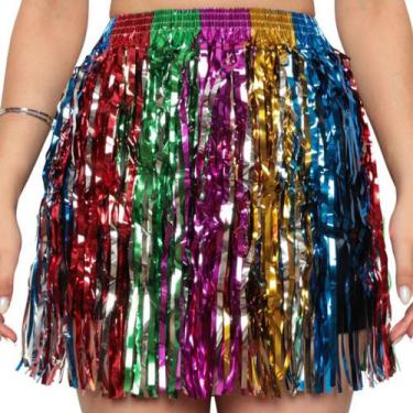 Imagem de Saia Fitilho Metalizada Fantasia Carnaval Brilho Colorido Nf - Saia Fi