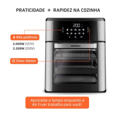 Imagem de Fritadeira Elétrica Air Fryer Mondial Forno Oven AFON-12L-BI-BC 12L Preta/Inox - 110V