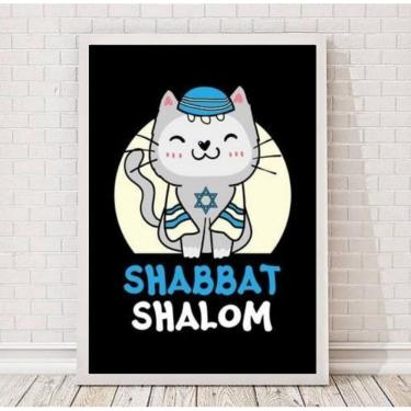 Imagem de Quadro Gatinho Shalom 45x34cm - Vidro e Moldura Branca