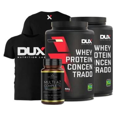Imagem de Kit 2 Whey Protein 900g + Camiseta Esportiva Tradicional Exg + Multivi