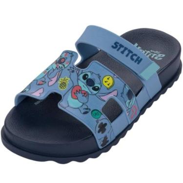 Imagem de Chinelo Infantil Menina Slide Estampado Macio Disney Stitch, Azul, 34