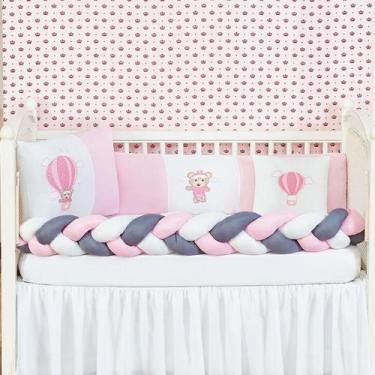 Imagem de Kit Berço Menina 6 Peças Ursinho Balão Rosa Preço Baixo - Brucebaby Bo