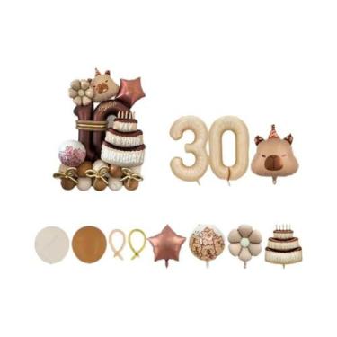 Imagem de Balão De Folha De Alumínio De Aniversário Com Tema De Capivara, 44 Peç