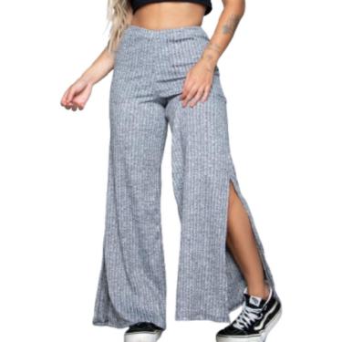 Imagem de Calça Flare Feminina Vekyo – Pantalona Canelada com Fenda e Boca de Sino-Feminino