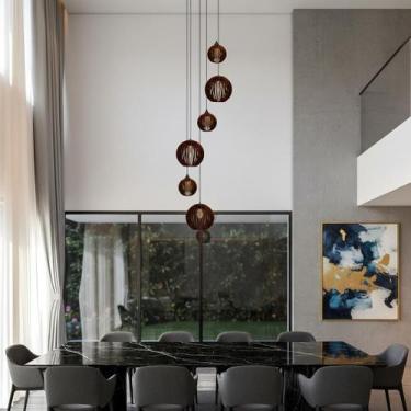 Imagem de Lustre Pendente Para Sala Pé direito Alto 5m MBM - Marrom - Otago