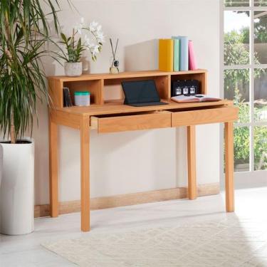 Imagem de Escrivaninha Madeira Mesa 2 Gavetas 3 Nichos Lennox - IDIMEX, Mel