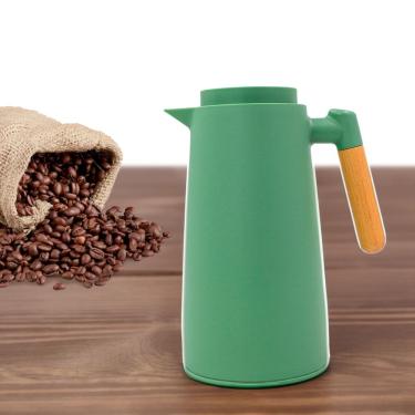 Imagem de Garrafa Termica Jarra Inox Cafe Cha 1 Litro Cabo Madeira Verde