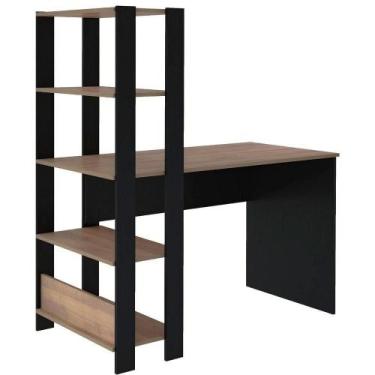 Imagem de Mesa Escrivaninha Office Com Estante 3 Prateleiras Match Pinho / Preto