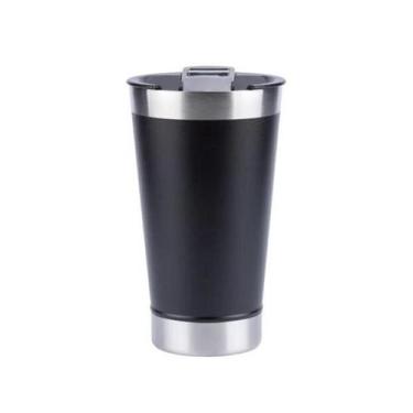 Imagem de Copo Térmico Cerveja Chopp Inox Com Tampa Abridor 480ml Xtuned, Preto
