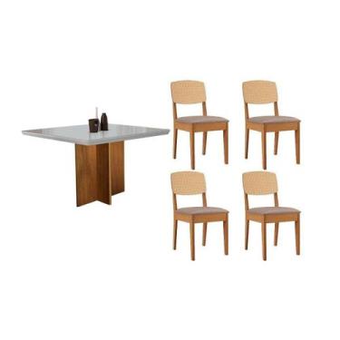 Imagem de Conjunto: Mesa Sala Jantar Berlim Curvo 90cm + 4 Cadeiras Havana Natur