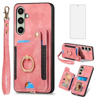 Imagem de Asuwish Capa de telefone para Samsung Galaxy S24 FE 5G capa carteira com protetor de tela de vidro temperado e alça de pulso RFID suporte para cartão de crédito anel suporte celular S 24 EF AI S24FE