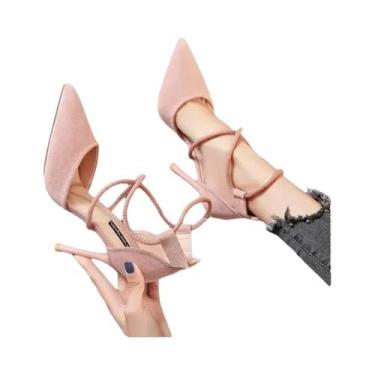 Imagem de Sandálias Romanas Femininas De Camurça Com Tiras Cruzadas, Salto Alto,