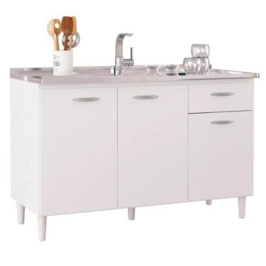 Imagem de Balcão de Cozinha com Pia Inox 120cm Classic Z46 Branco - Mpozenato