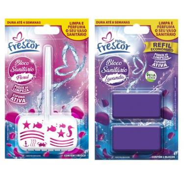 Imagem de Kit Pastilha Bloco Sanitário 30g Com Suporte FLORAL + Refil Detergente