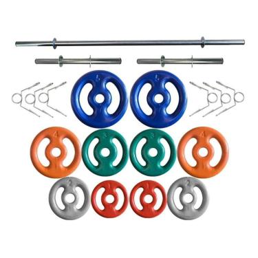 Imagem de Kit de Anilhas Emborrachadas e Barras Fitness - Ótima Qualidade-Unissex