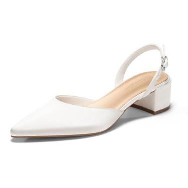 Imagem de Sapatos femininos Coutgo, salto baixo e grosso, estilingue, brancos, t