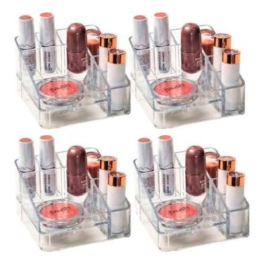 Imagem de Kit 4 Organizador Maquiagem Cosméticos 6 Divisórias Acrílico - Delo