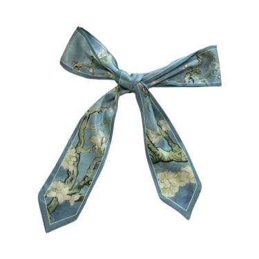 Imagem de Faixa De Cabelo Feminina Vintage De Cetim Com Estampa Floral E Laço Lo