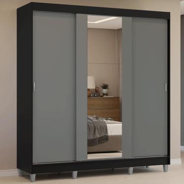 Imagem de Guarda-Roupa Casal com Pés 3 Portas de Correr com Espelho Reno Madesa P