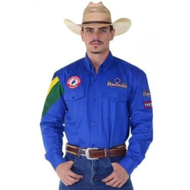 Imagem de Camisa Country Bordada Radade Masculina Barretos HC, Azul, EGG
