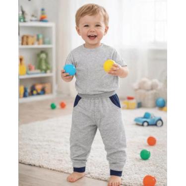 Imagem de Calça Moletom Bebê Infantil Menino Peluciada Inverno Jogger com Bolso 