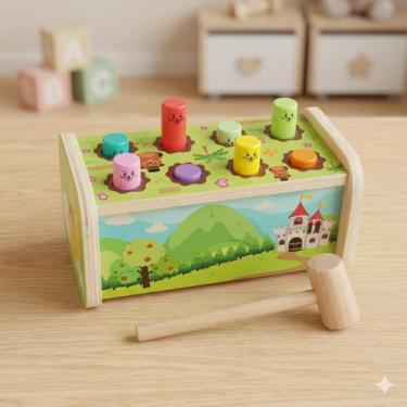 Imagem de Brinquedo Educativo Bate Bate Na Toupeira Hamster Com Martelo, Madeira