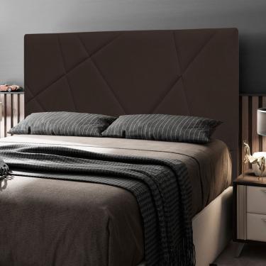 Imagem de Cabeceira Cama Box King Size Mali Estofada na Parede Madeira Maciça Corino Marrom Abmaza