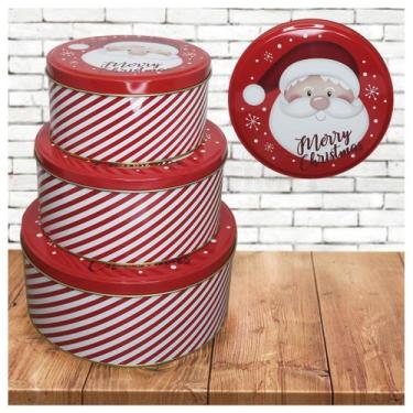 Imagem de Conjunto De Latas Natalinas Papai Noel Feliz Natal Para Doces - Genéri
