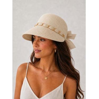 Imagem de Chapéu Feminino Praia Viseira Palha Com Laço e Aba Verão - Corpo Doura