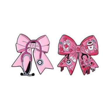 Imagem de Broche De Esmalte Rosa Com Laço Gótico De Halloween, Estetoscópio E Es