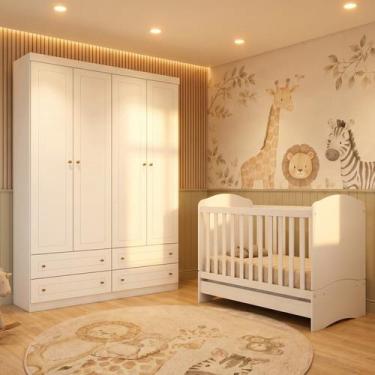 Imagem de Conjunto Quarto de Bebê com Berço 3 em 1 e Guarda-Roupa Savana Branco 
