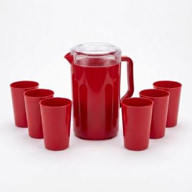 Imagem de Jogo Jarra 4 Litros Tampa 6 Copos 400ml Plástico Resistente Suco Agua 