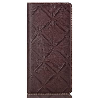 Imagem de Capa de couro real para Google Pixel 6/6 Pro, capa carteira flip com suporte para cartão, fecho magnético, antiarranhões, à prova de choque, capa para celular, marrom, 6 Pro 17 cm