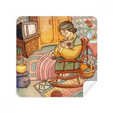 Imagem de Miaoji Pintura Aquarela Gato Lã Vovó Óculos Pano Limpador de Tela Tecido Camurça Pacote com 2