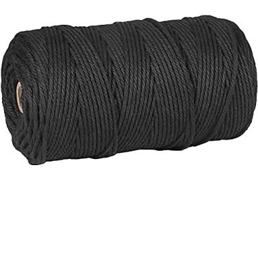Imagem de Cordão de macramê, 3 mm x 300 m (cerca de 200 m) 100% algodão natural corda macia não manchada para pendurar plantas feito à mão para pendurar na parede (preta)