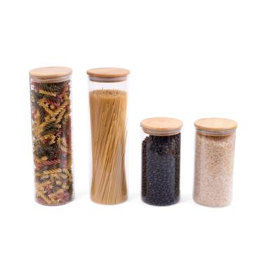 Imagem de Kit Potes de Mantimentos 2000/1100ML C/ Tampa Bambu - 4PÇS