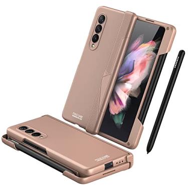 Imagem de For Z Fold 3 Case, Galaxy Z Fold 3 Case with Pen Holder & Tray, Hinge Protection & Matte with Magnetic Protective Heavy Duty Case for Samsung Galaxy Z Fold 3 5G (Gold)
