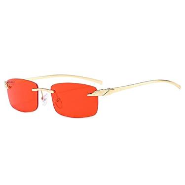 Imagem de Óculos de Sol Retangulares Sem Aro Vintage Exclusivos Femininos Cores Doces Lente Clara Óculos de Sol Designer Masculino, Vermelho Dourado