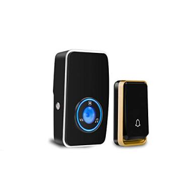 Imagem de 【Não precisa de bateria】Campainha sem fio impermeável, Kit de campainha de porta AURTEC com 1 receptores de flash LED plug-in e 1 transmissor autoalimentado, 51 sinos e 4 níveis de volume, preto