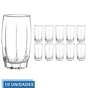 Imagem de Jogo 10 Copos Vidro Transparente 374ML Amadeus Long Drink