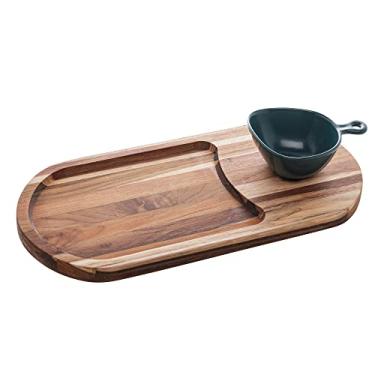 Imagem de Tábua de Madeira Com Bowl Em de Porcelana Teca 41cm X 20cm X 8cm - Woodart