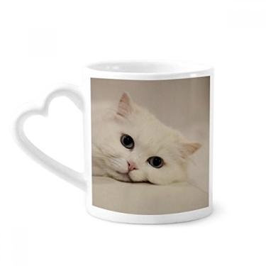 Imagem de Gato branco gatinho animal de estimação relaxa caneca café cerâmica copo de coração de vidro