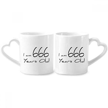 Imagem de I am 666 anos de idade conjunto de canecas de porcelana para casal de idosos copo de cerâmica com alça de coração
