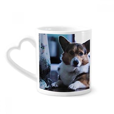 Imagem de Caneca Corgi cachorro animal de estimação solitário imagem caneca café cerâmica copo de coração de vidro